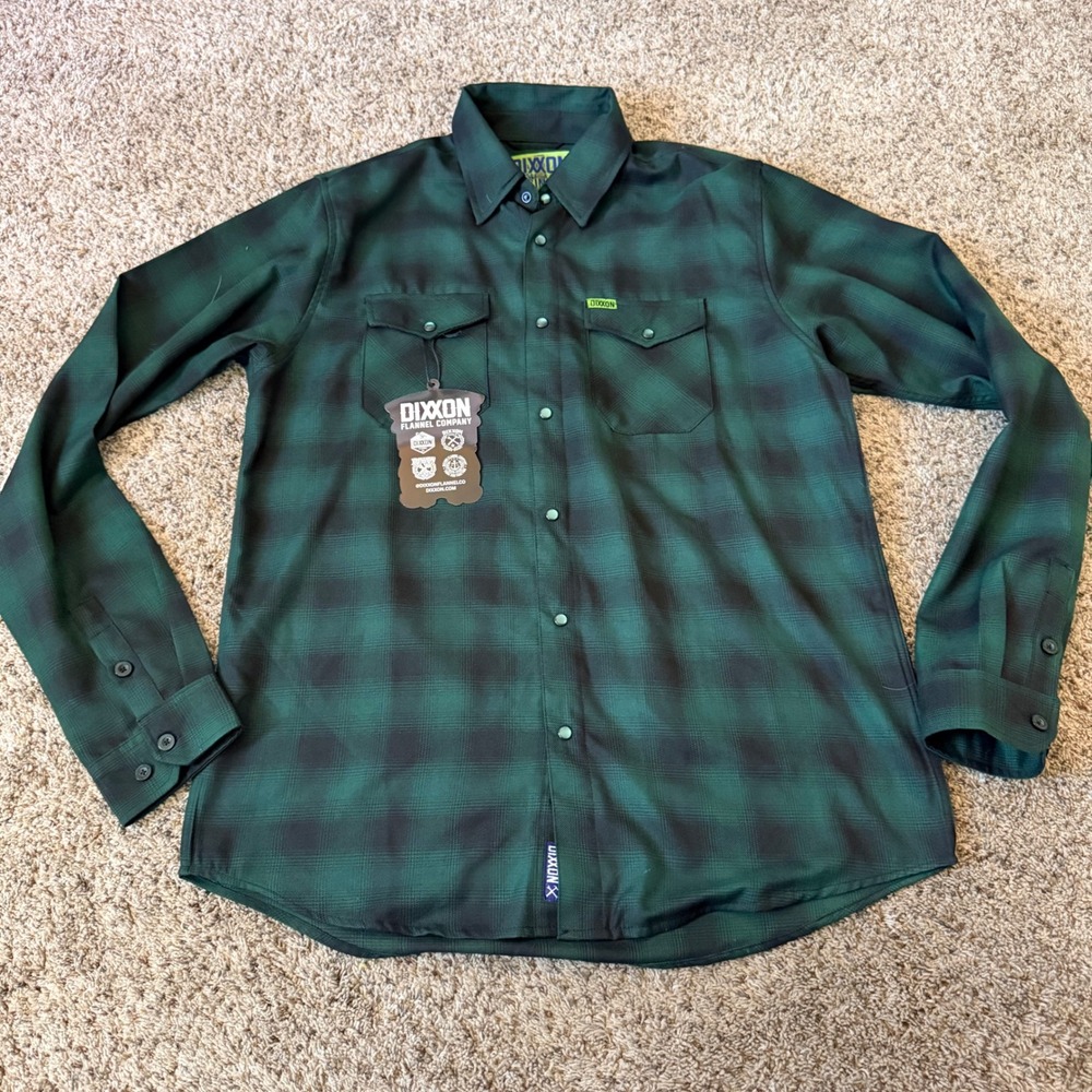 Dixxon Flannel Co Absinthe Green Black Plaid D-Tech Shirt Mens Large Tall NWT